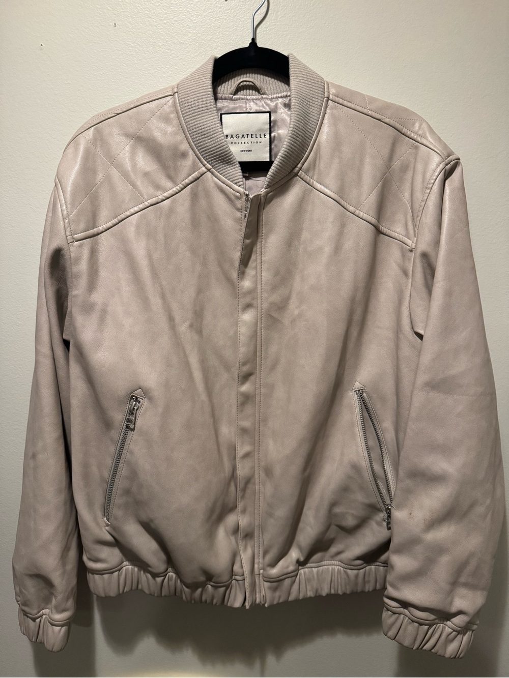 Bagatelle Women's Light Beige Faux Leather Bomber Jacket